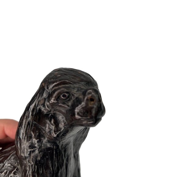 Handcrafted Dark Tan Leather Dog Figurine Sculpture Glass Eyes Spaniel? - Picture 5 of 10